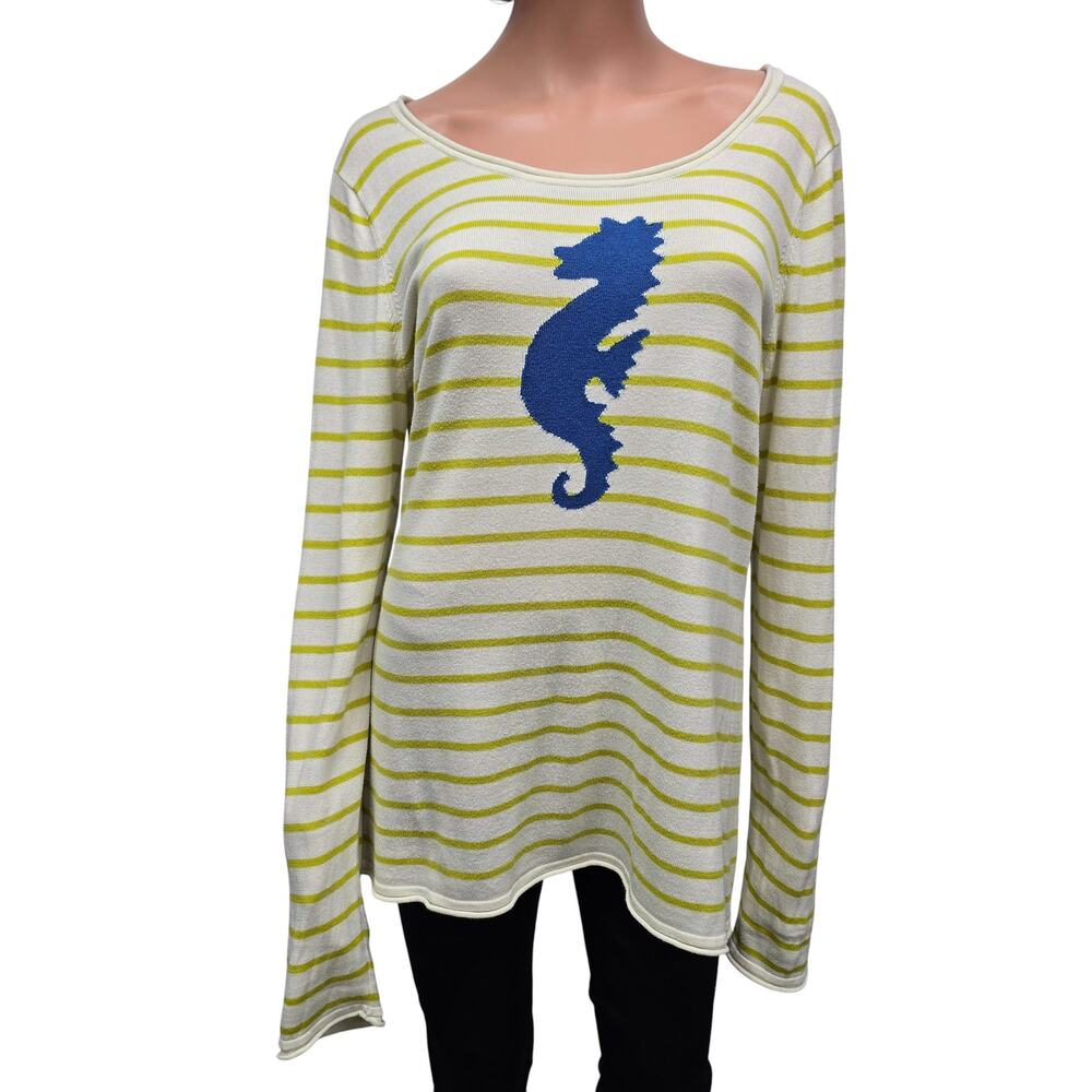 Tommy Bahama Seahorse Striped Sweater XL Crewneck Preppy Coastal Nautical - Picture 4 of 13